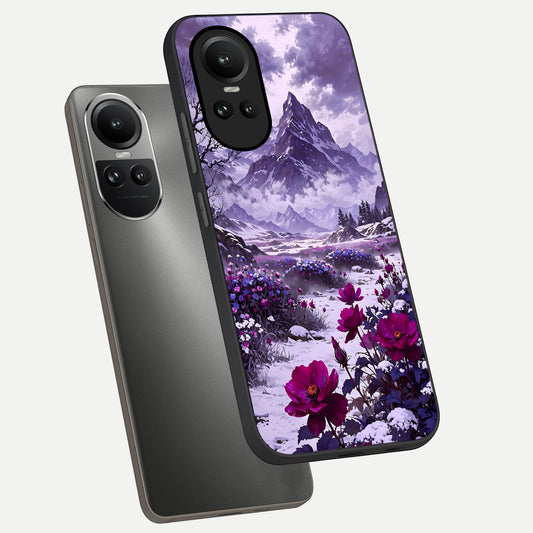  Flower Mountain View phone case For Oppo Reno 10 showing premium glass back cover with detailed artwork