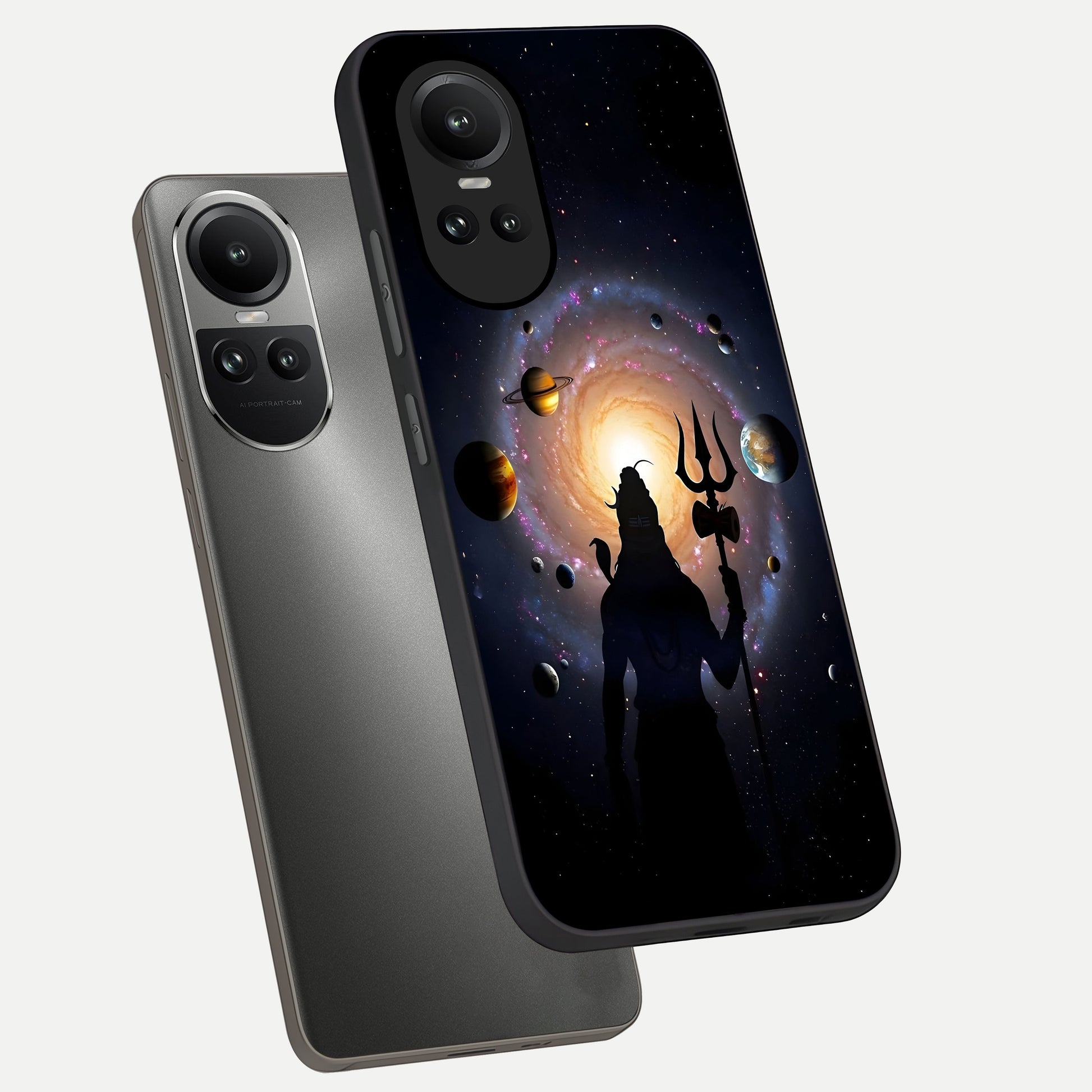  Galactic Shiva Vision phone case For Oppo Reno 10 showing premium glass back cover with detailed artwork