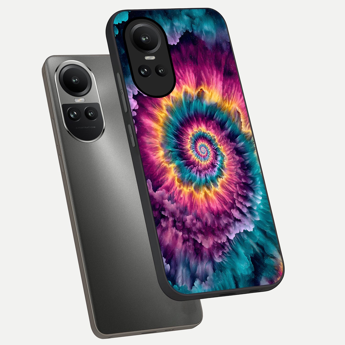  Galactic Spiral Burst phone case For Oppo Reno 10 showing premium glass back cover with detailed artwork