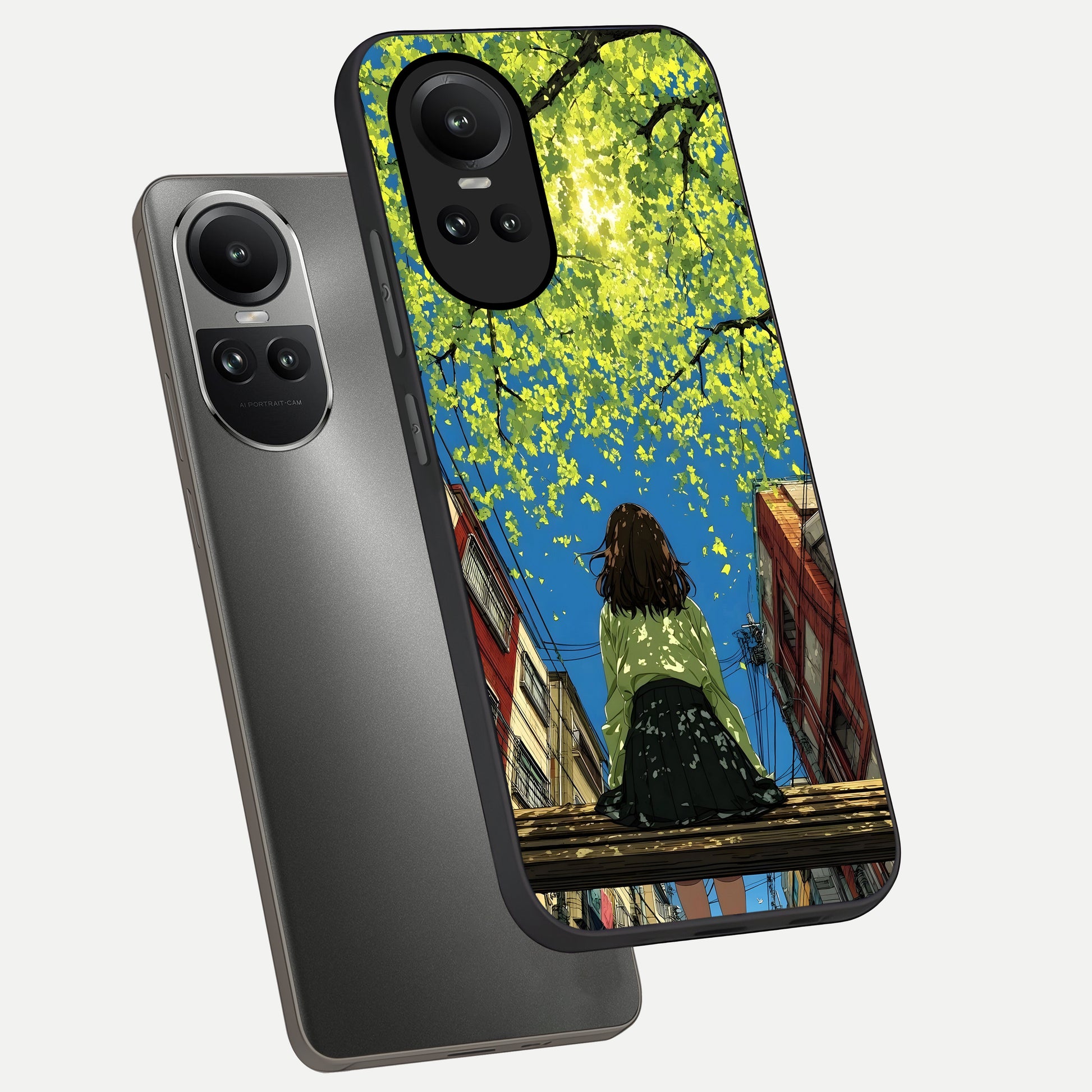  Golden Leaves Glow phone case For Oppo Reno 10 showing premium glass back cover with detailed artwork