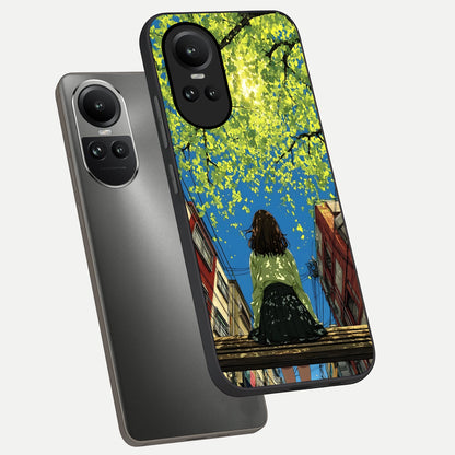  Golden Leaves Glow phone case For Oppo Reno 10 showing premium glass back cover with detailed artwork
