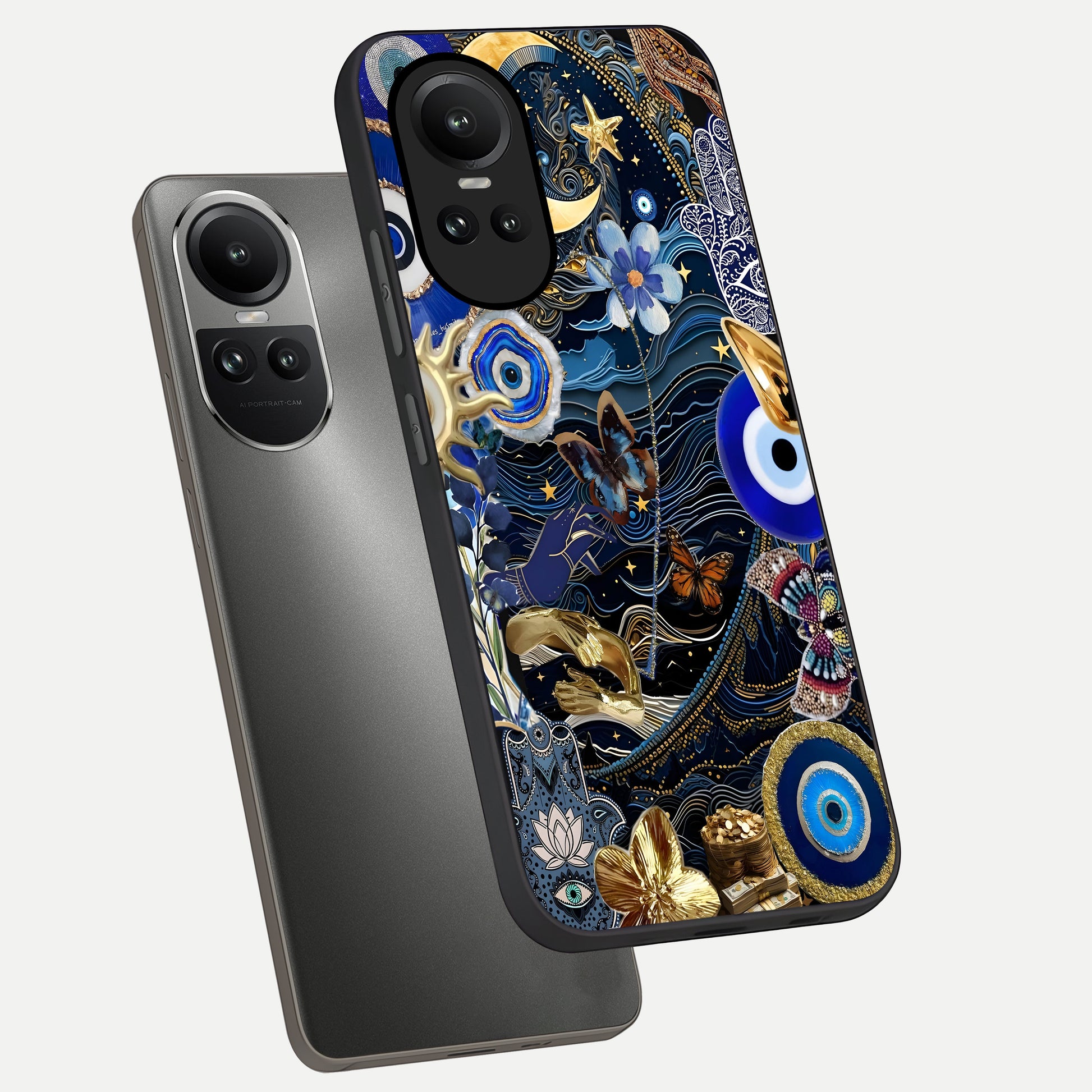  Golden Moon Magic phone case For Oppo Reno 10 showing premium glass back cover with detailed artwork