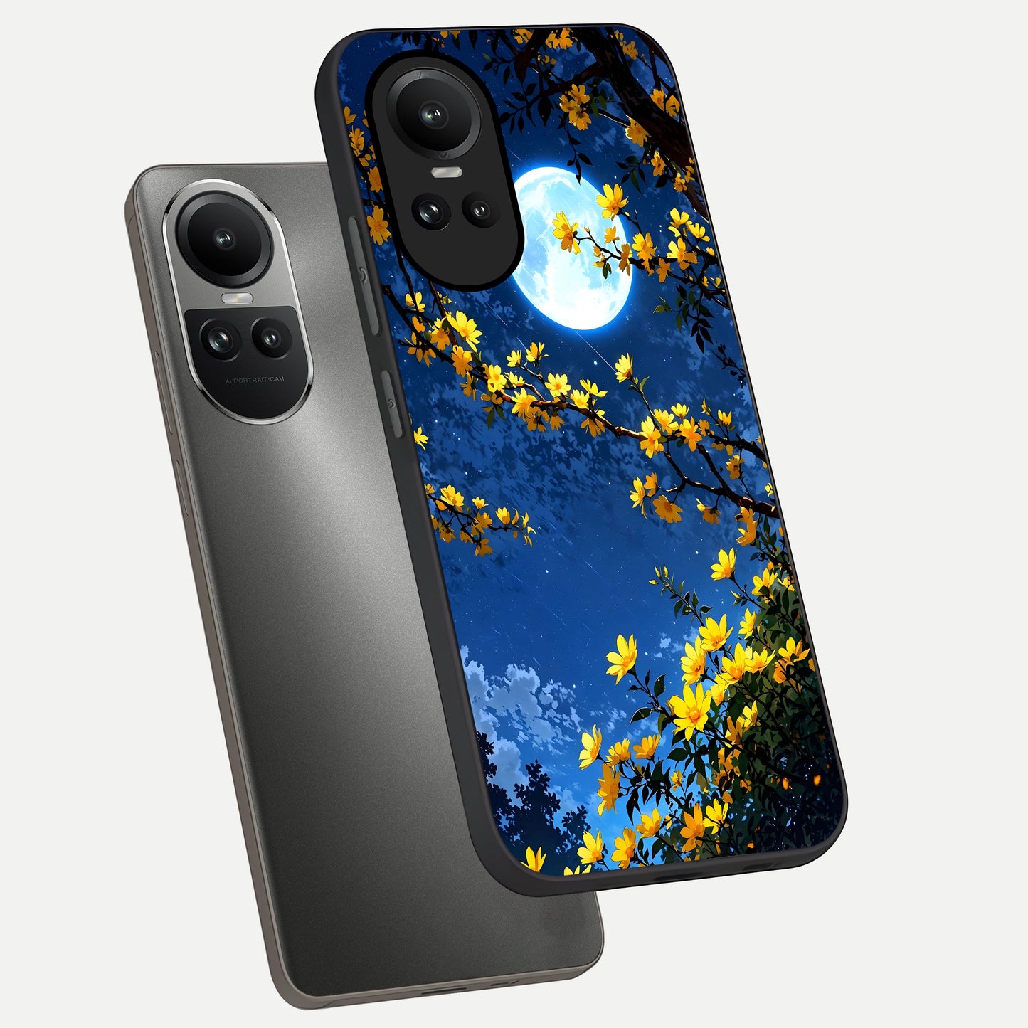  Golden Night Glow phone case For Oppo Reno 10 showing premium glass back cover with detailed artwork