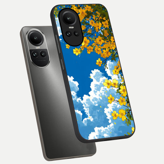  Golden Petal Sky phone case For Oppo Reno 10 showing premium glass back cover with detailed artwork