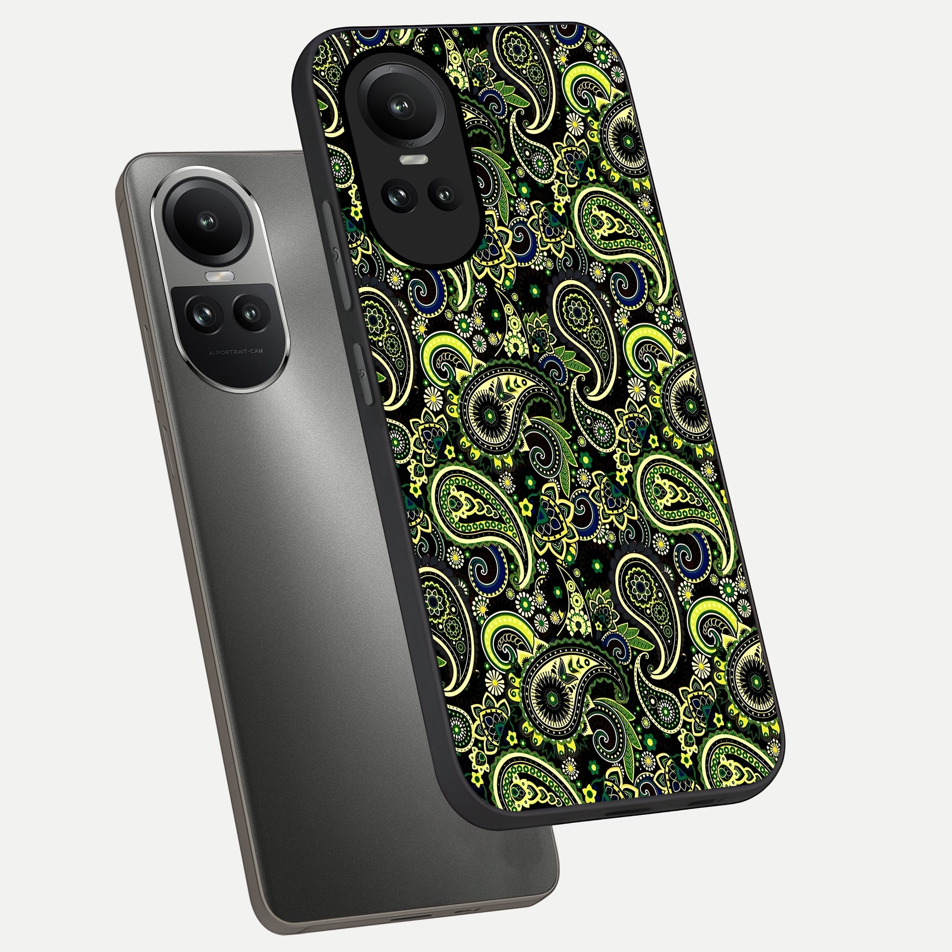  Green Lemon phone case For Oppo Reno 10 showing premium glass back cover with detailed artwork