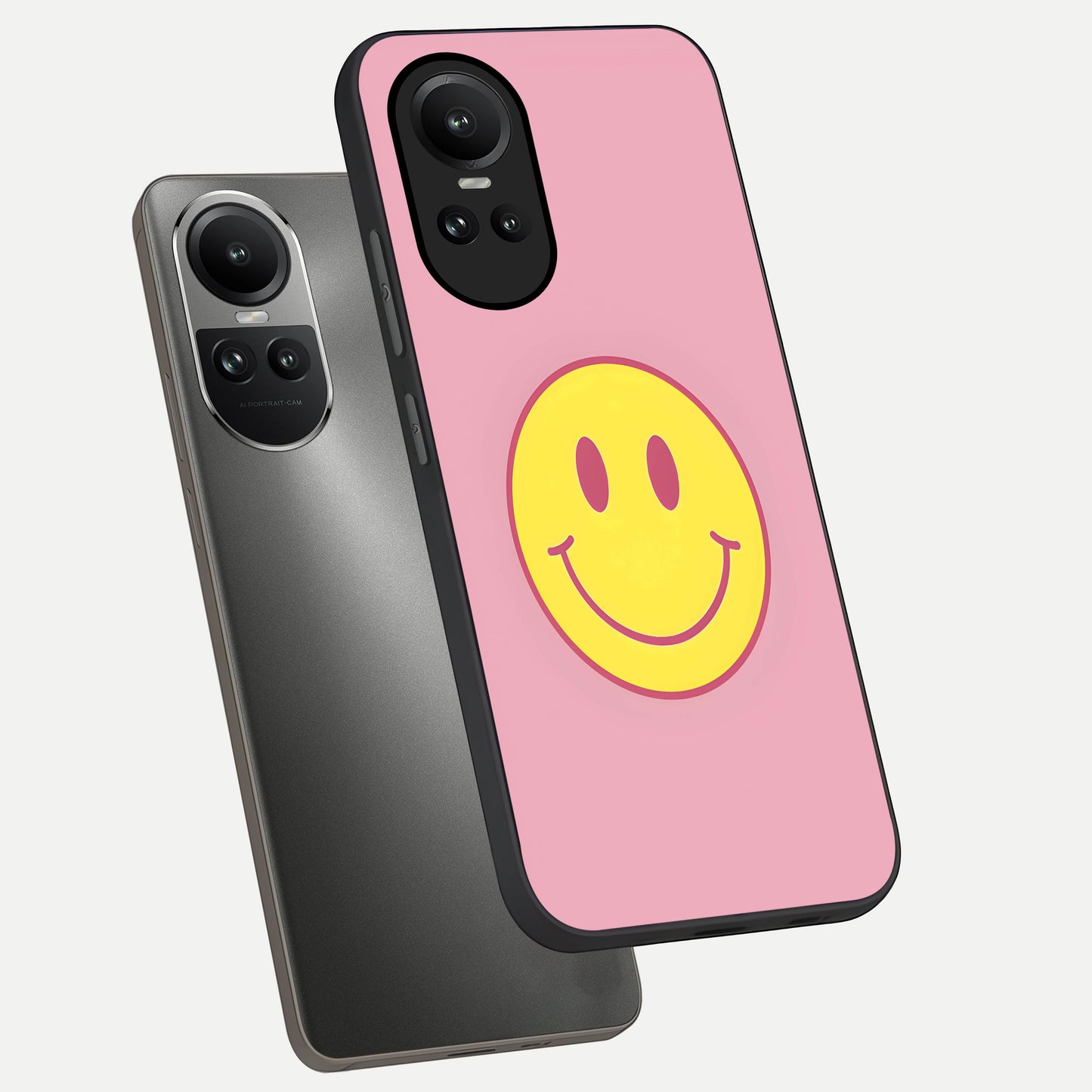  Happy Pink Mood phone case For Oppo Reno 10 showing premium glass back cover with detailed artwork