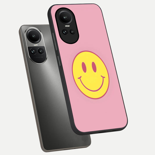  Happy Pink Mood phone case For Oppo Reno 10 showing premium glass back cover with detailed artwork