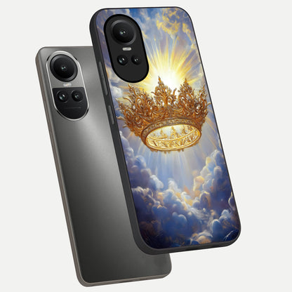  Heavenly Crown Light phone case For Oppo Reno 10 showing premium glass back cover with detailed artwork