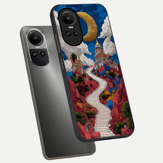  Heavenly Moon Path phone case For Oppo Reno 10 showing premium glass back cover with detailed artwork
