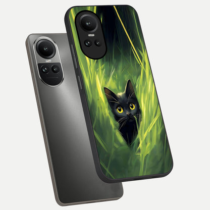  Hidden Cat Whisper phone case For Oppo Reno 10 showing premium glass back cover with detailed artwork