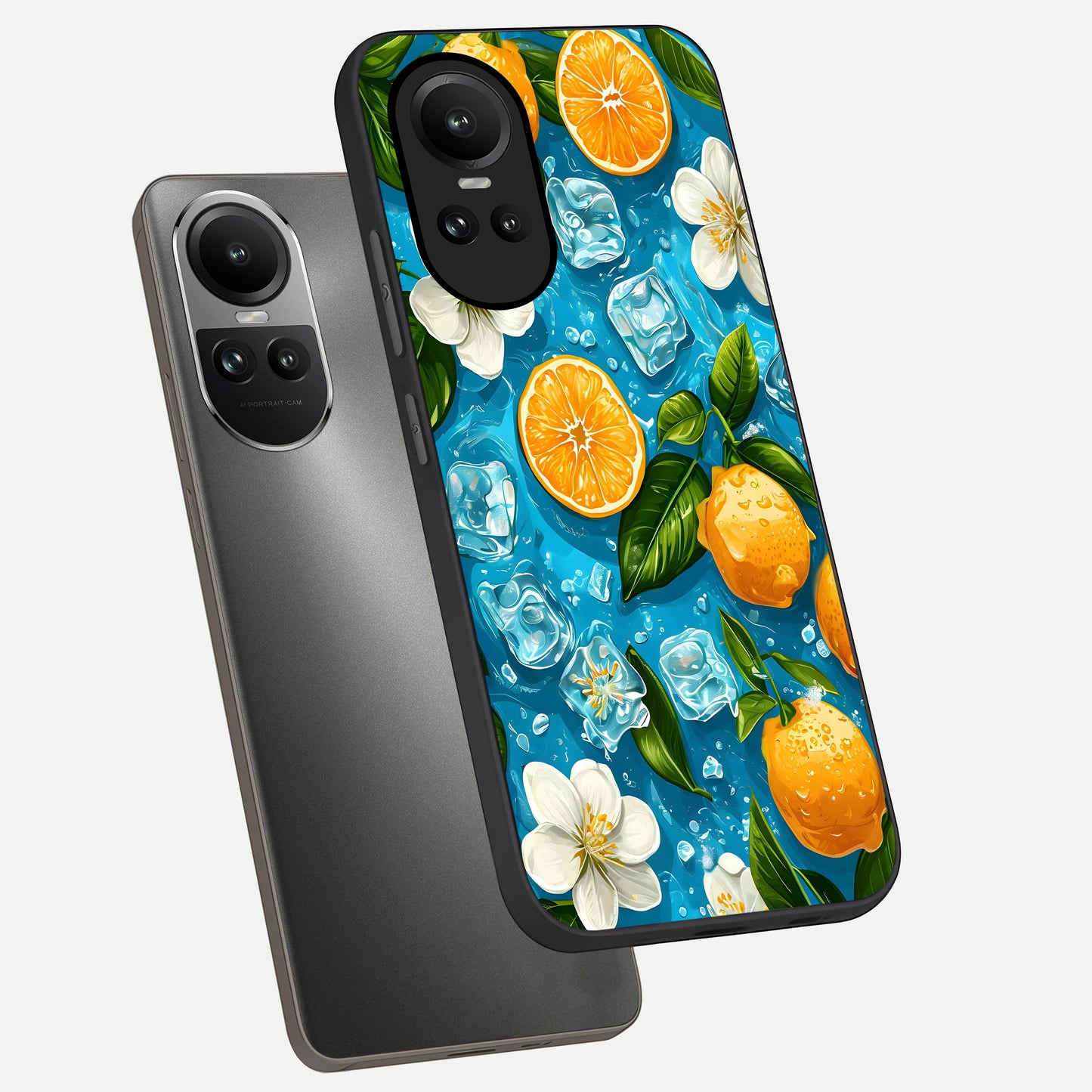  Ice Cube With Orange phone case For Oppo Reno 10 showing premium glass back cover with detailed artwork