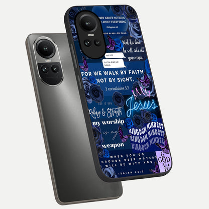  Kingdom Faith Glow phone case For Oppo Reno 10 showing premium glass back cover with detailed artwork