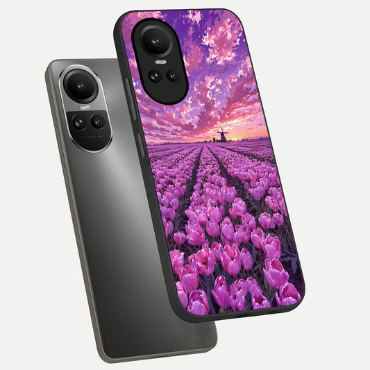  Lavender Dream Skies phone case For Oppo Reno 10 showing premium glass back cover with detailed artwork