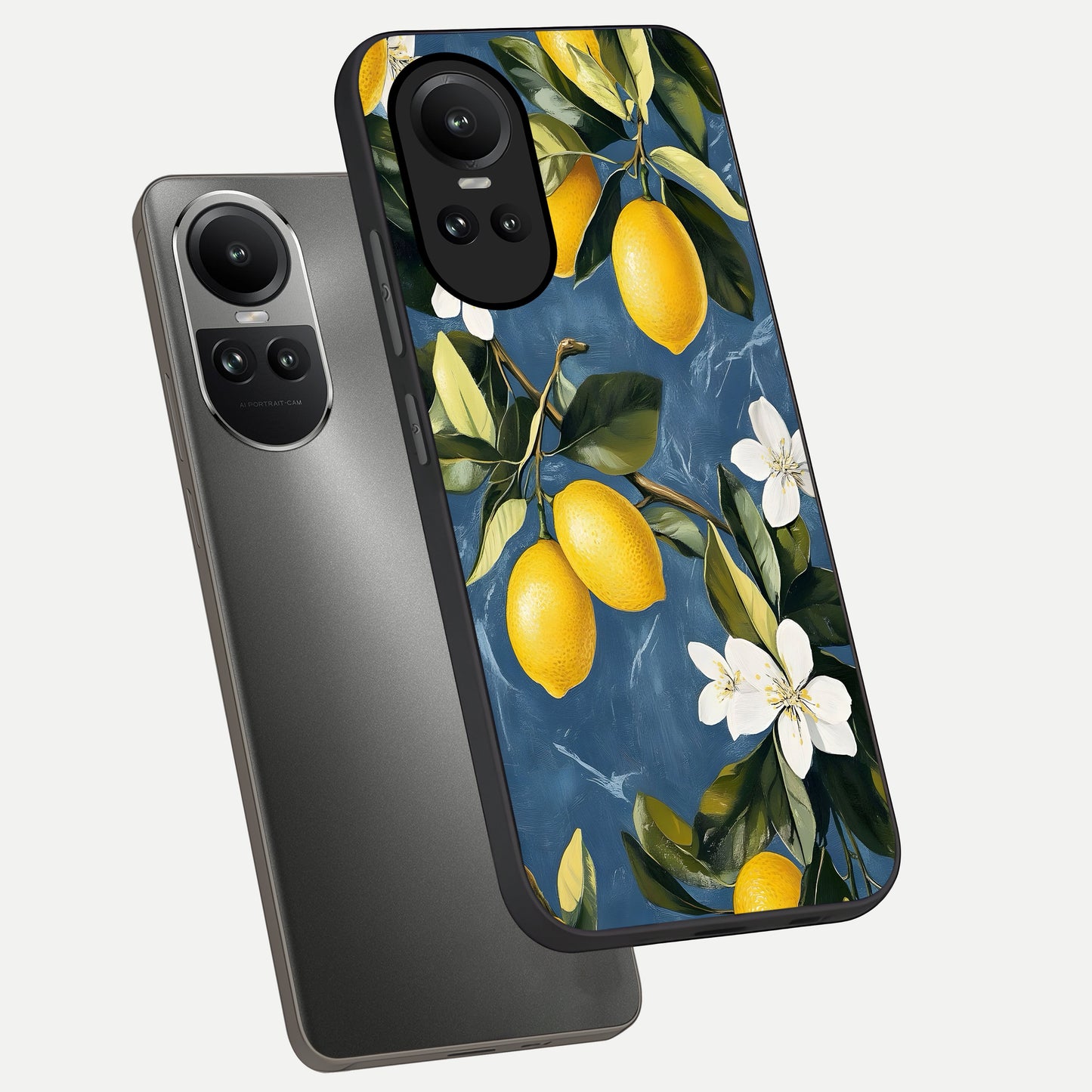  Lemon Dream Garden phone case For Oppo Reno 10 showing premium glass back cover with detailed artwork