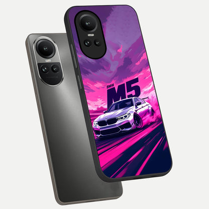  MS Neon Car phone case For Oppo Reno 10 showing premium glass back cover with detailed artwork