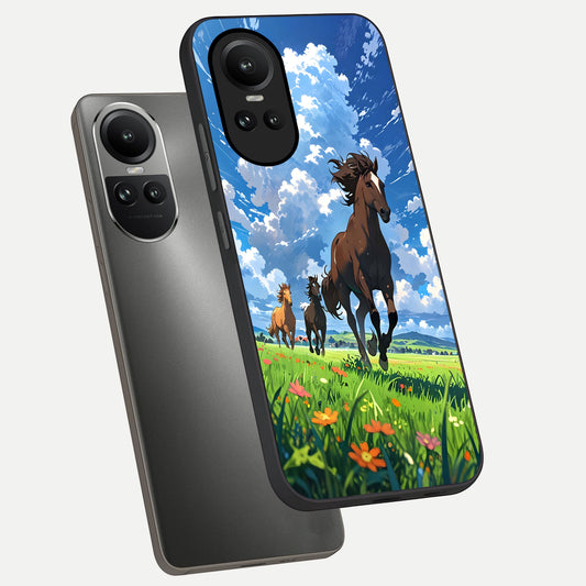  Majestic Horses Galloping phone case For Oppo Reno 10 showing premium glass back cover with detailed artwork