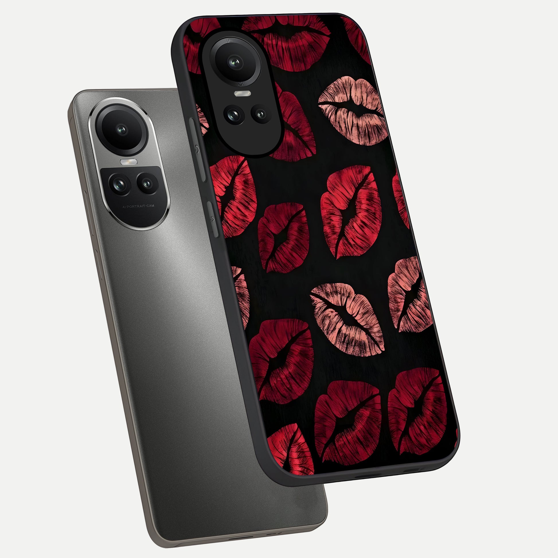  Midnight Kiss Love phone case For Oppo Reno 10 showing premium glass back cover with detailed artwork