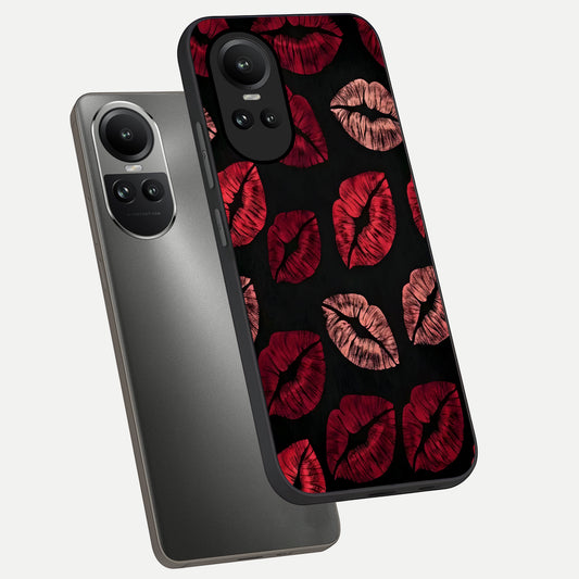  Midnight Kiss Love phone case For Oppo Reno 10 showing premium glass back cover with detailed artwork