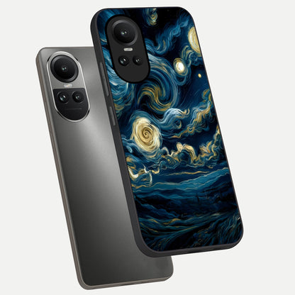  Midnight Sky Whirl phone case For Oppo Reno 10 showing premium glass back cover with detailed artwork