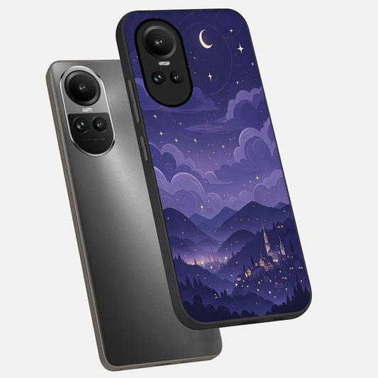  Minimal Night View phone case For Oppo Reno 10 showing premium glass back cover with detailed artwork
