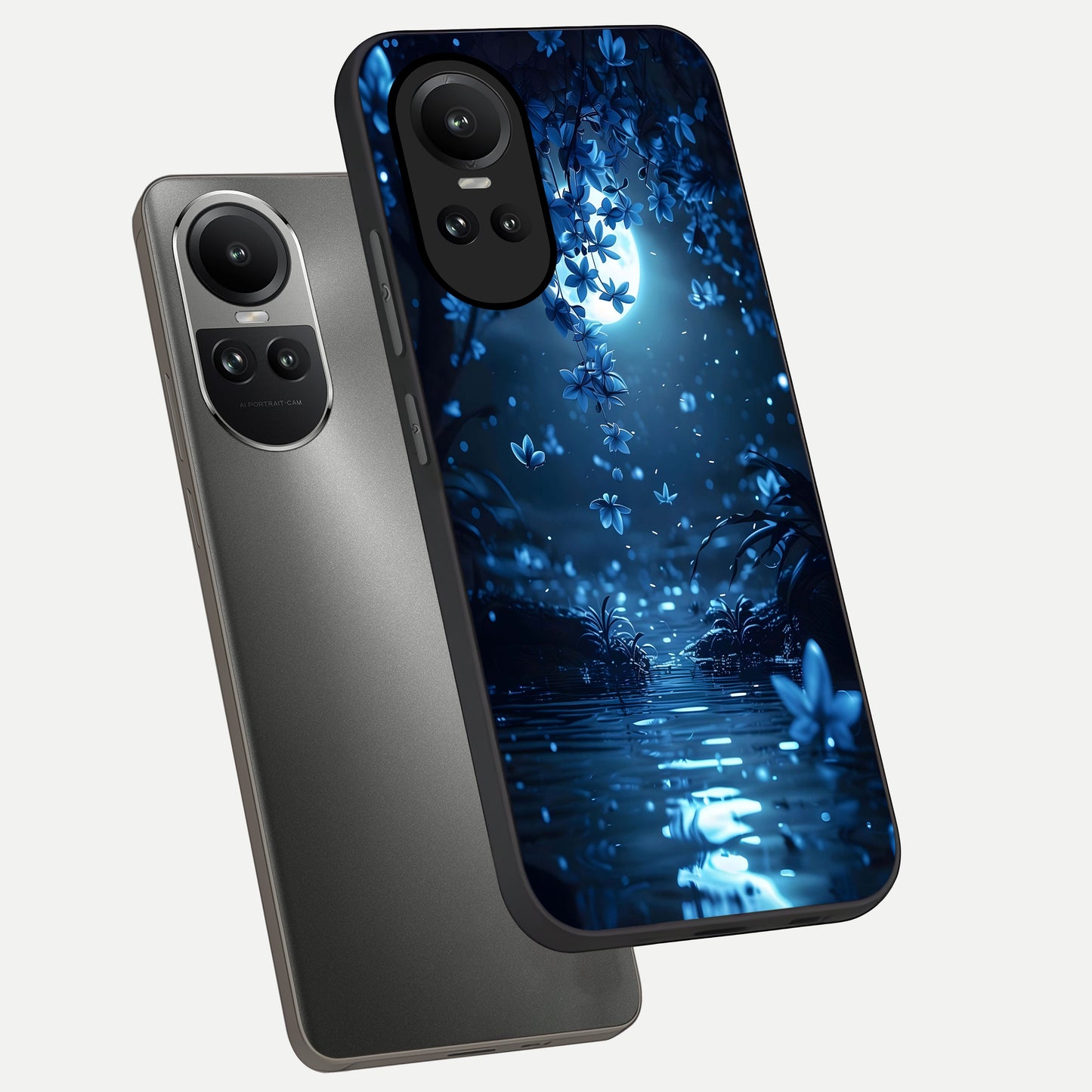  Moonlight Petal Dream phone case For Oppo Reno 10 showing premium glass back cover with detailed artwork