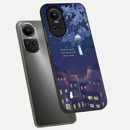  Moonlit Cat Silence phone case For Oppo Reno 10 showing premium glass back cover with detailed artwork