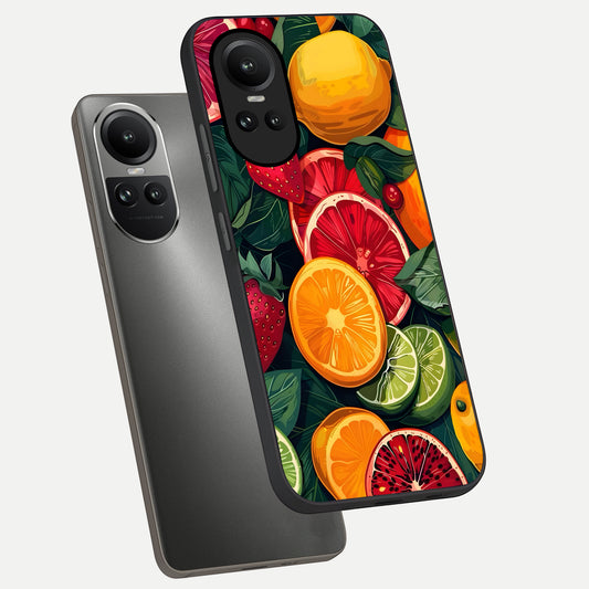 Multiple Fruits phone case For Oppo Reno 10 showing premium glass back cover with detailed artwork