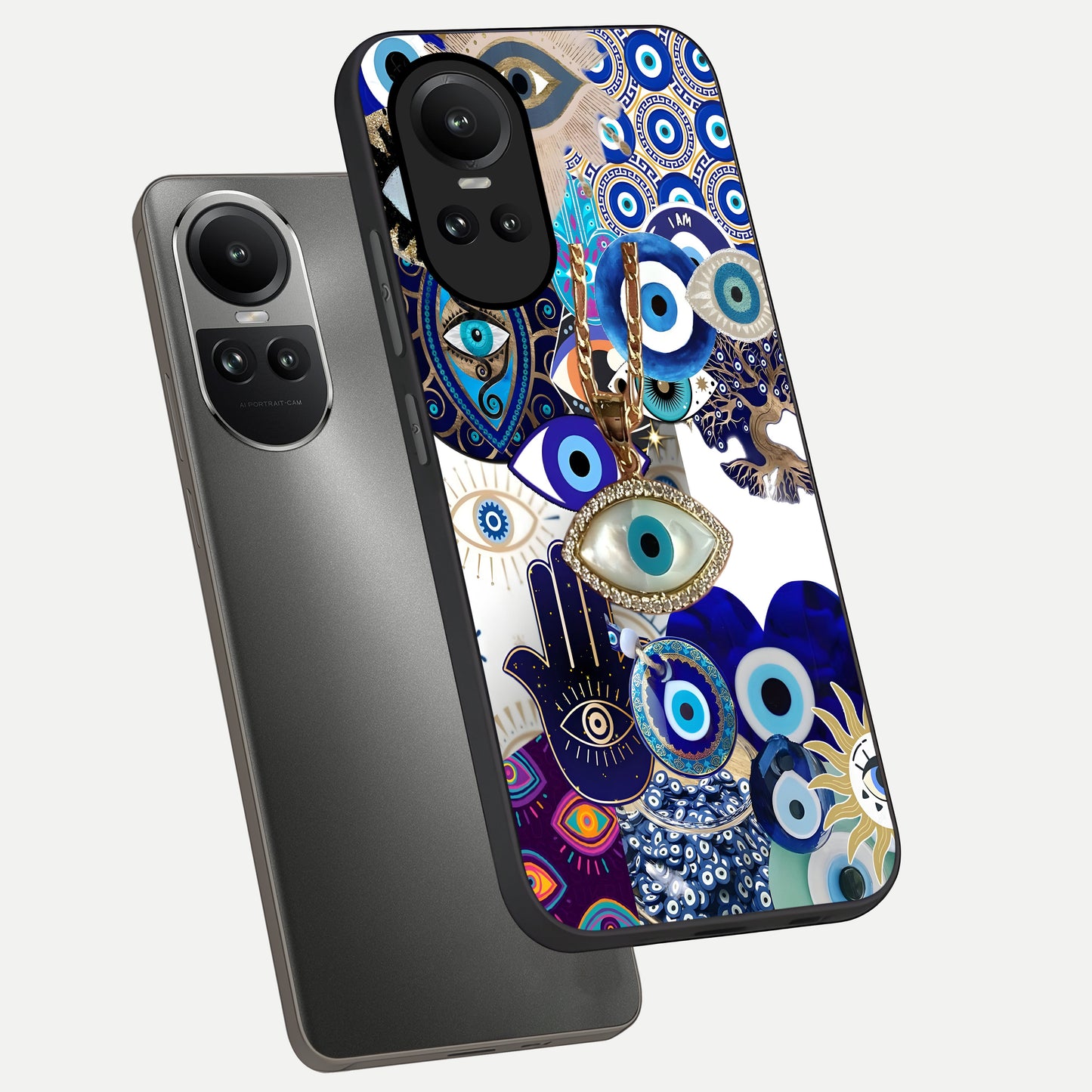  Mystic Charm Eye phone case For Oppo Reno 10 showing premium glass back cover with detailed artwork