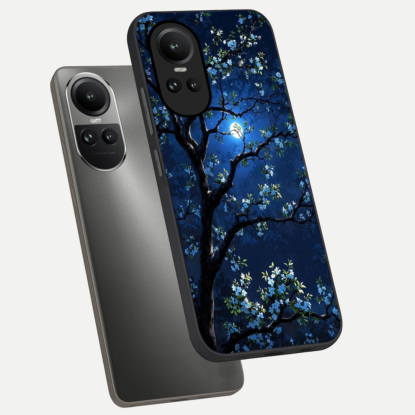  Mystic Floral Night phone case For Oppo Reno 10 showing premium glass back cover with detailed artwork
