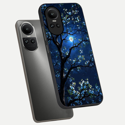  Mystic Floral Night phone case For Oppo Reno 10 showing premium glass back cover with detailed artwork