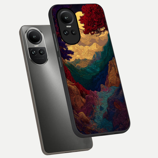  Mystic Valley Light phone case For Oppo Reno 10 showing premium glass back cover with detailed artwork
