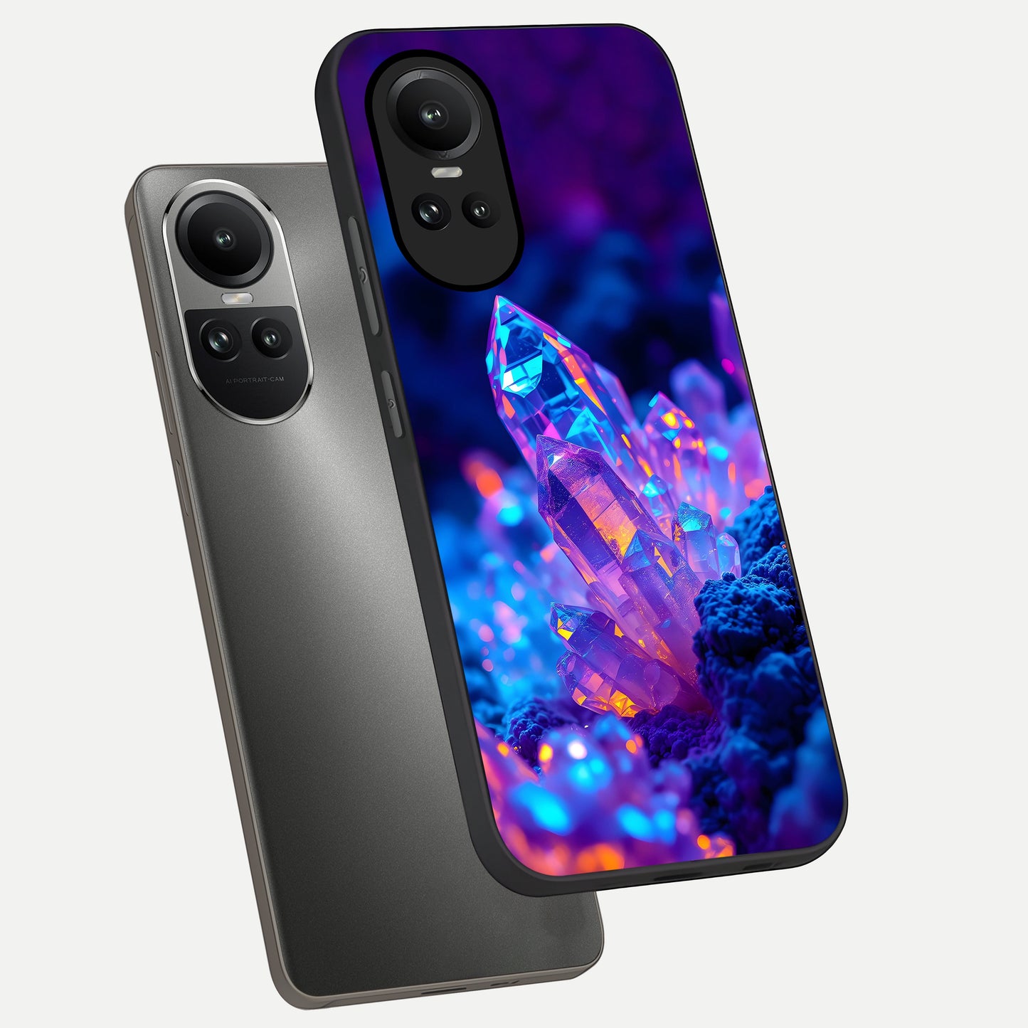  Neon Aura Shards phone case For Oppo Reno 10 showing premium glass back cover with detailed artwork