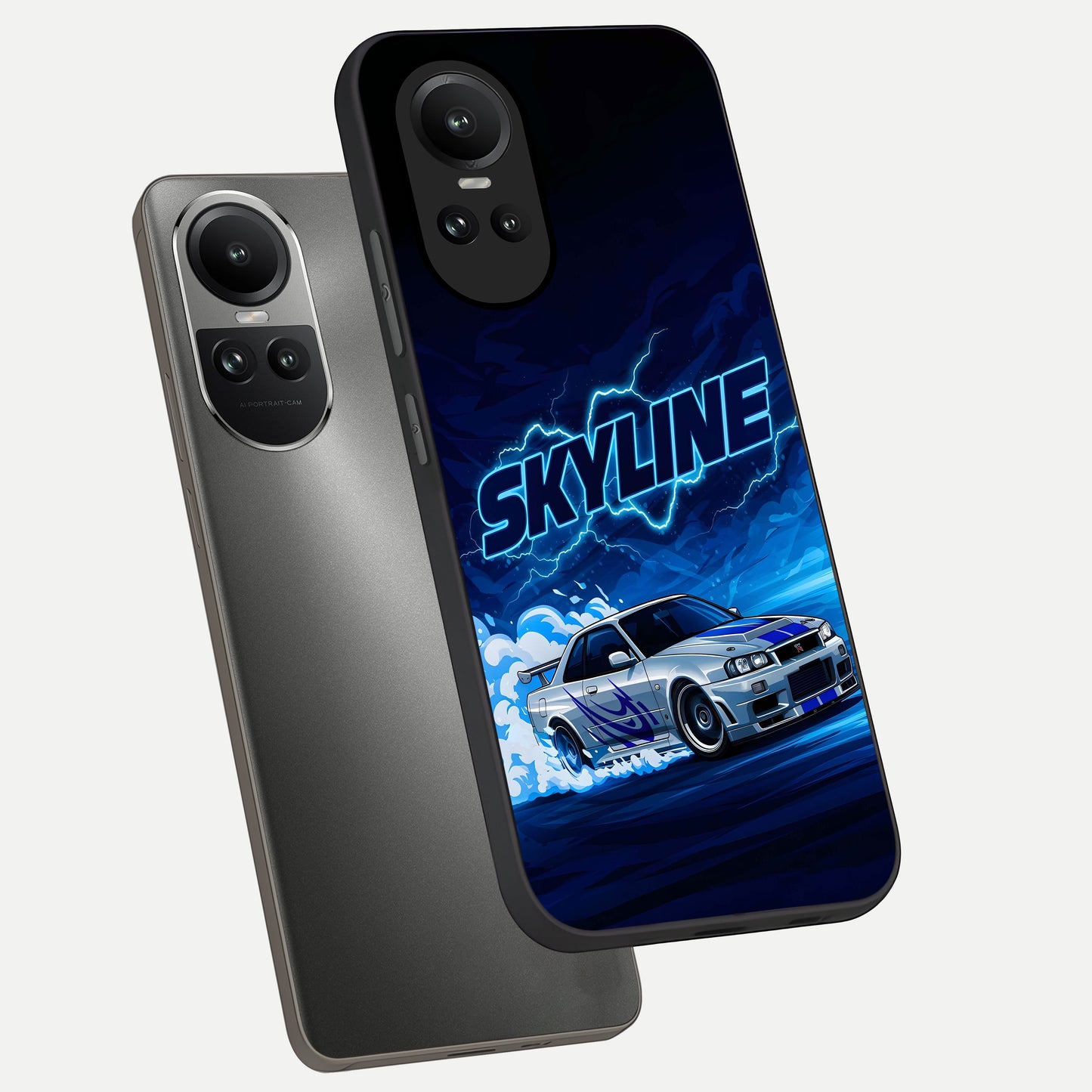  Neon Drift Beast phone case For Oppo Reno 10 showing premium glass back cover with detailed artwork