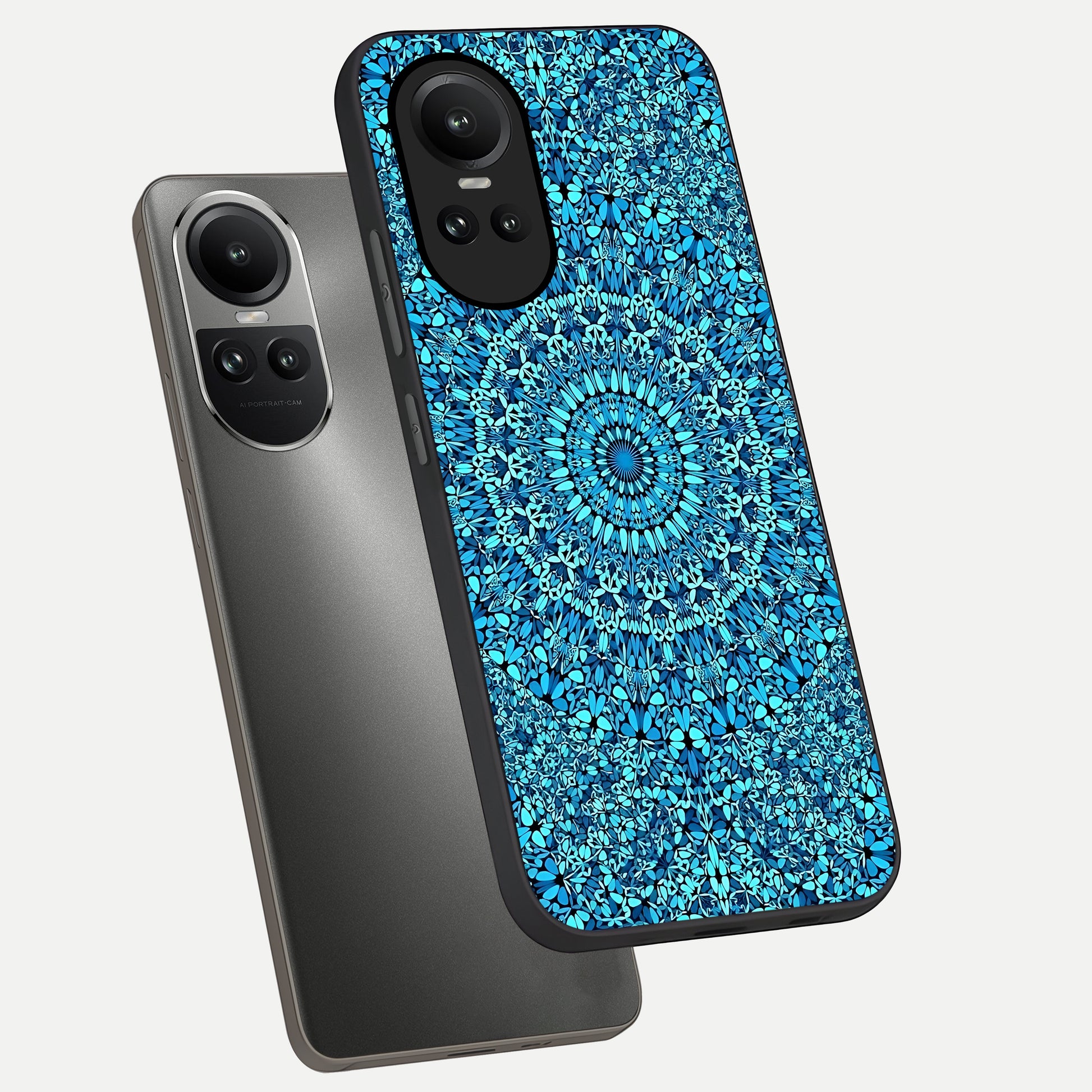  Ocean Bloom Mandala phone case For Oppo Reno 10 showing premium glass back cover with detailed artwork