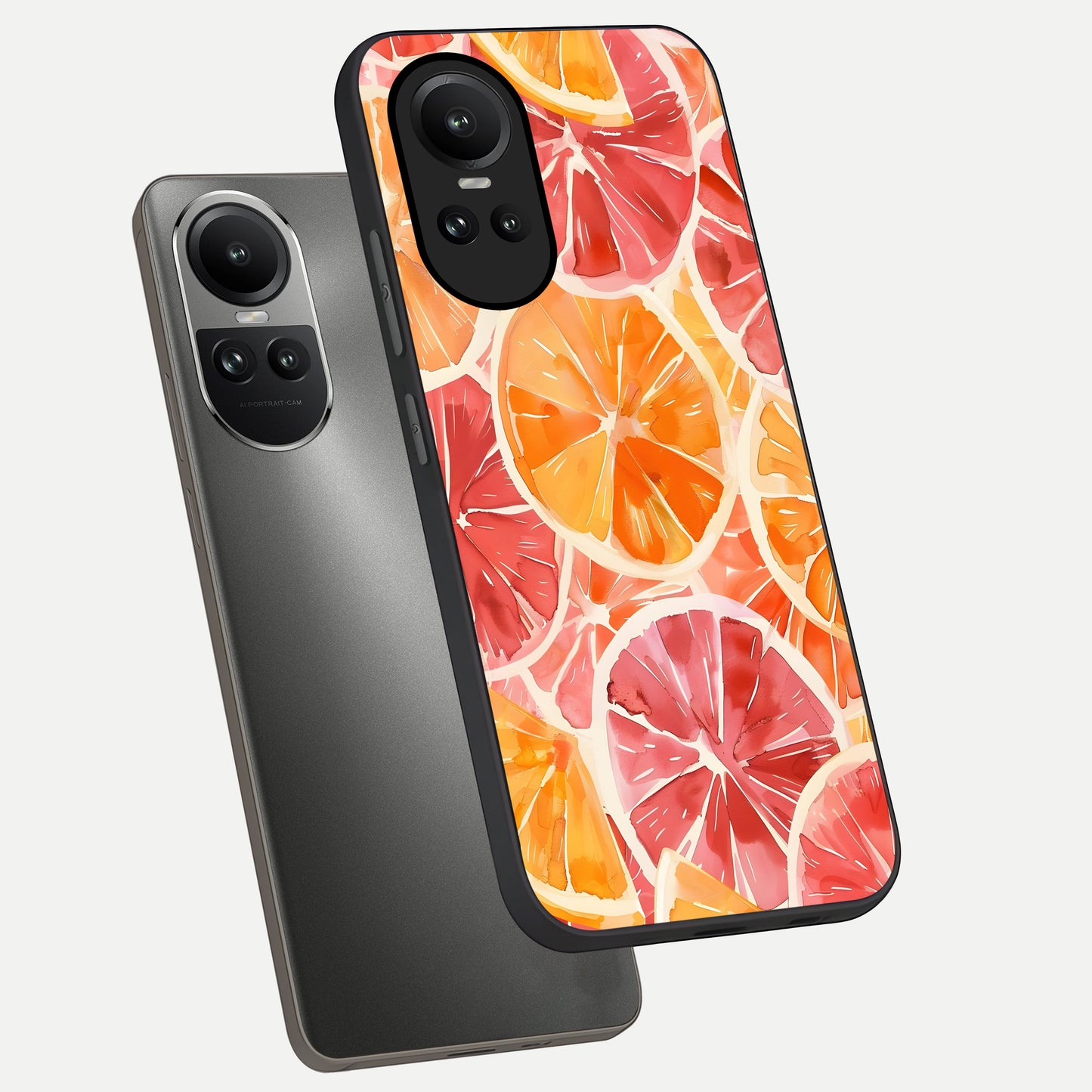  Orange Fruits Pattern phone case For Oppo Reno 10 showing premium glass back cover with detailed artwork