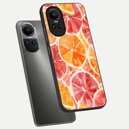  Orange Fruits Pattern phone case For Oppo Reno 10 showing premium glass back cover with detailed artwork