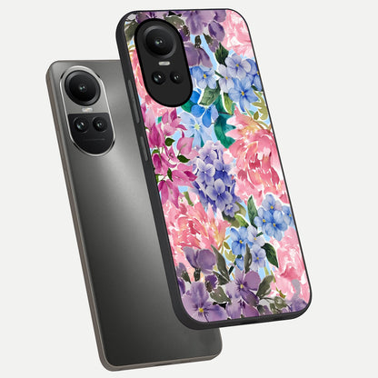  Pastel Floral Mix phone case For Oppo Reno 10 showing premium glass back cover with detailed artwork