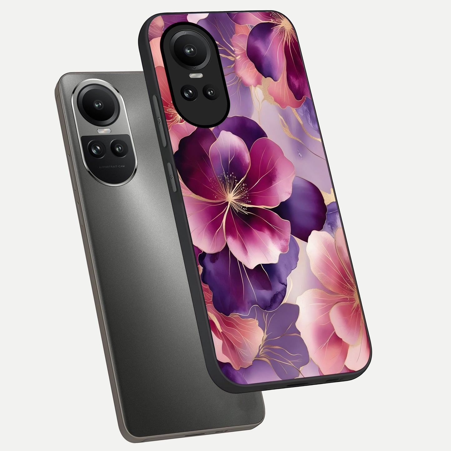  Pink Bouquet Florals phone case For Oppo Reno 10 showing premium glass back cover with detailed artwork