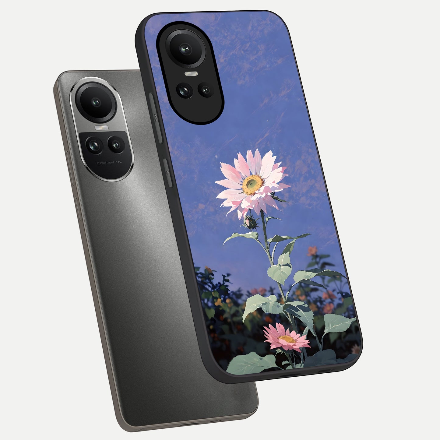  Pink Shells Outline phone case For Oppo Reno 10 showing premium glass back cover with detailed artwork