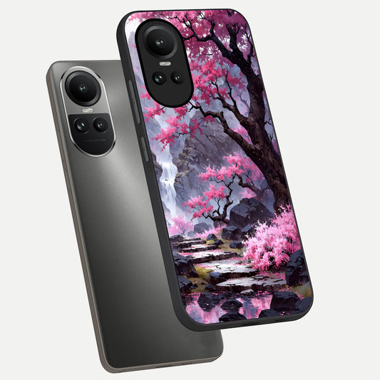  Pink Sunflower Glow phone case For Oppo Reno 10 showing premium glass back cover with detailed artwork