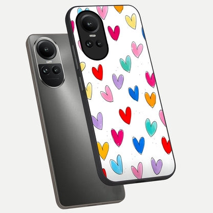  Playful Love Doodles phone case For Oppo Reno 10 showing premium glass back cover with detailed artwork