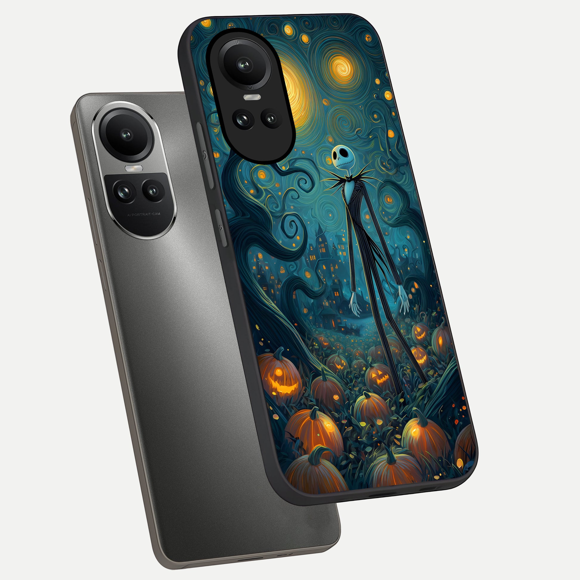  Pumpkin Moonlight Tale phone case For Oppo Reno 10 showing premium glass back cover with detailed artwork