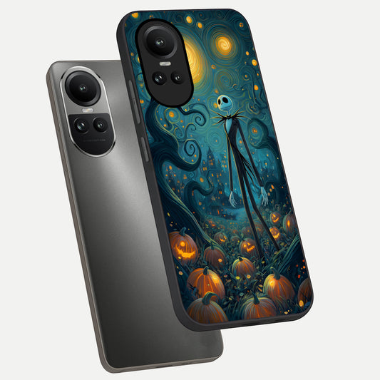  Pumpkin Moonlight Tale phone case For Oppo Reno 10 showing premium glass back cover with detailed artwork