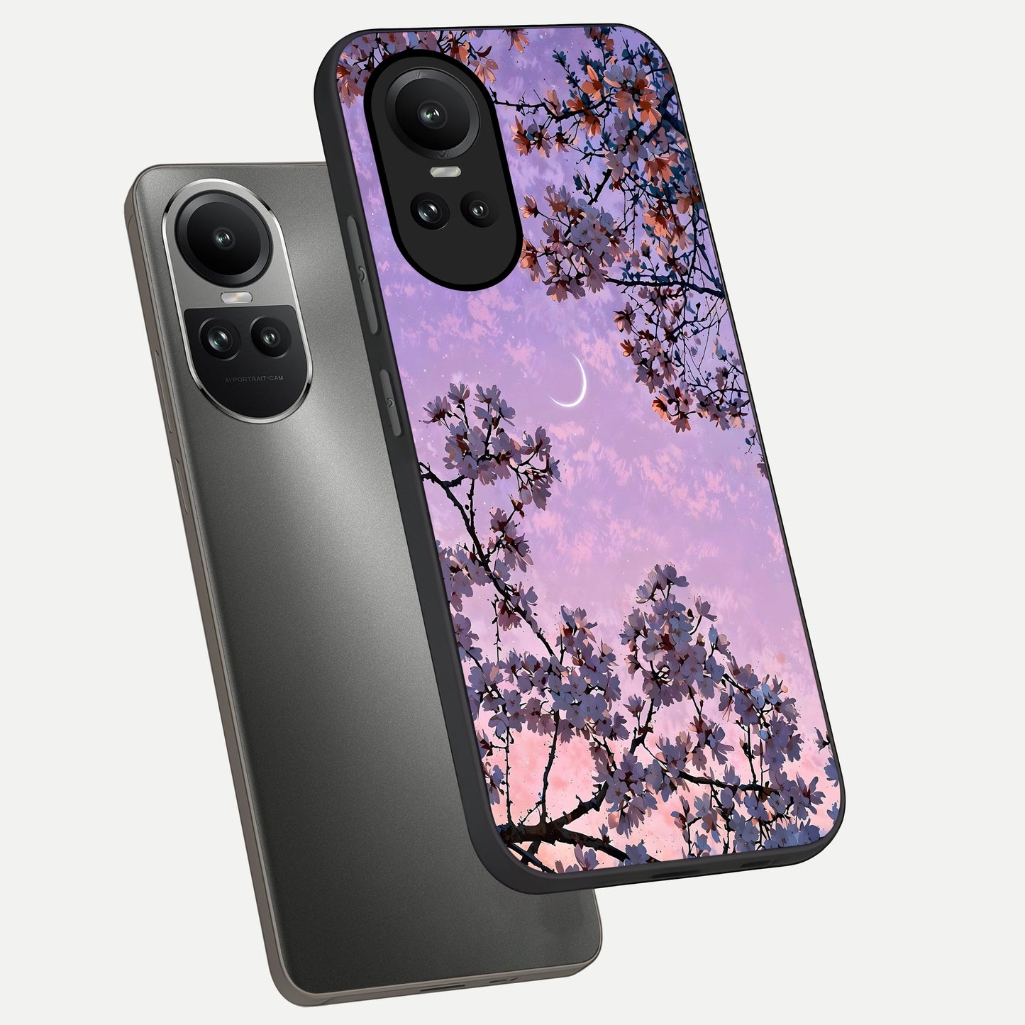  Purple Serenity Moon phone case For Oppo Reno 10 showing premium glass back cover with detailed artwork