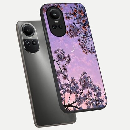  Purple Serenity Moon phone case For Oppo Reno 10 showing premium glass back cover with detailed artwork
