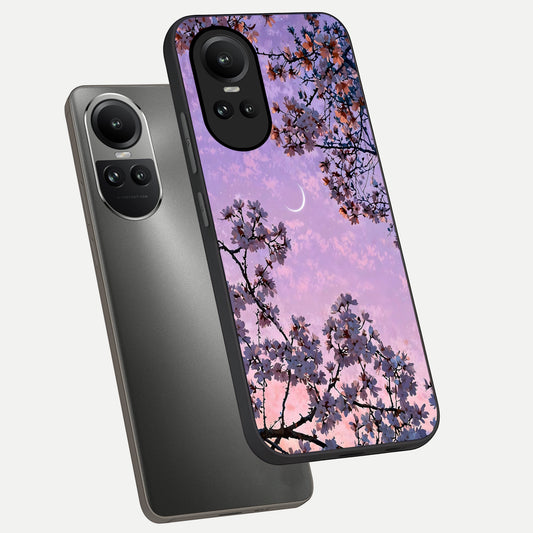  Purple Serenity Moon phone case For Oppo Reno 10 showing premium glass back cover with detailed artwork