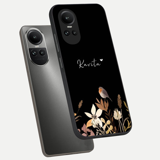  Quiet Garden Tune Custom Name phone case For Oppo Reno 10 showing premium glass back cover with detailed artwork