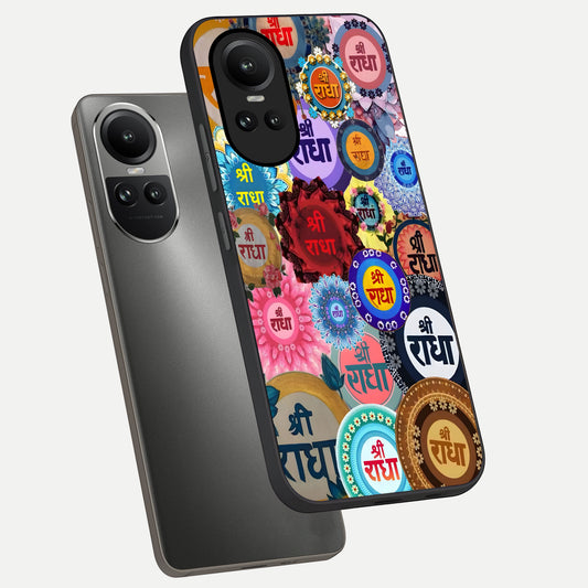  Radha Divine Bloom phone case For Oppo Reno 10 showing premium glass back cover with detailed artwork