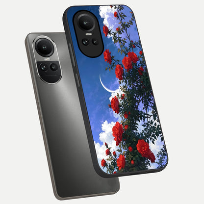  Rose Drift Flowers phone case For Oppo Reno 10 showing premium glass back cover with detailed artwork