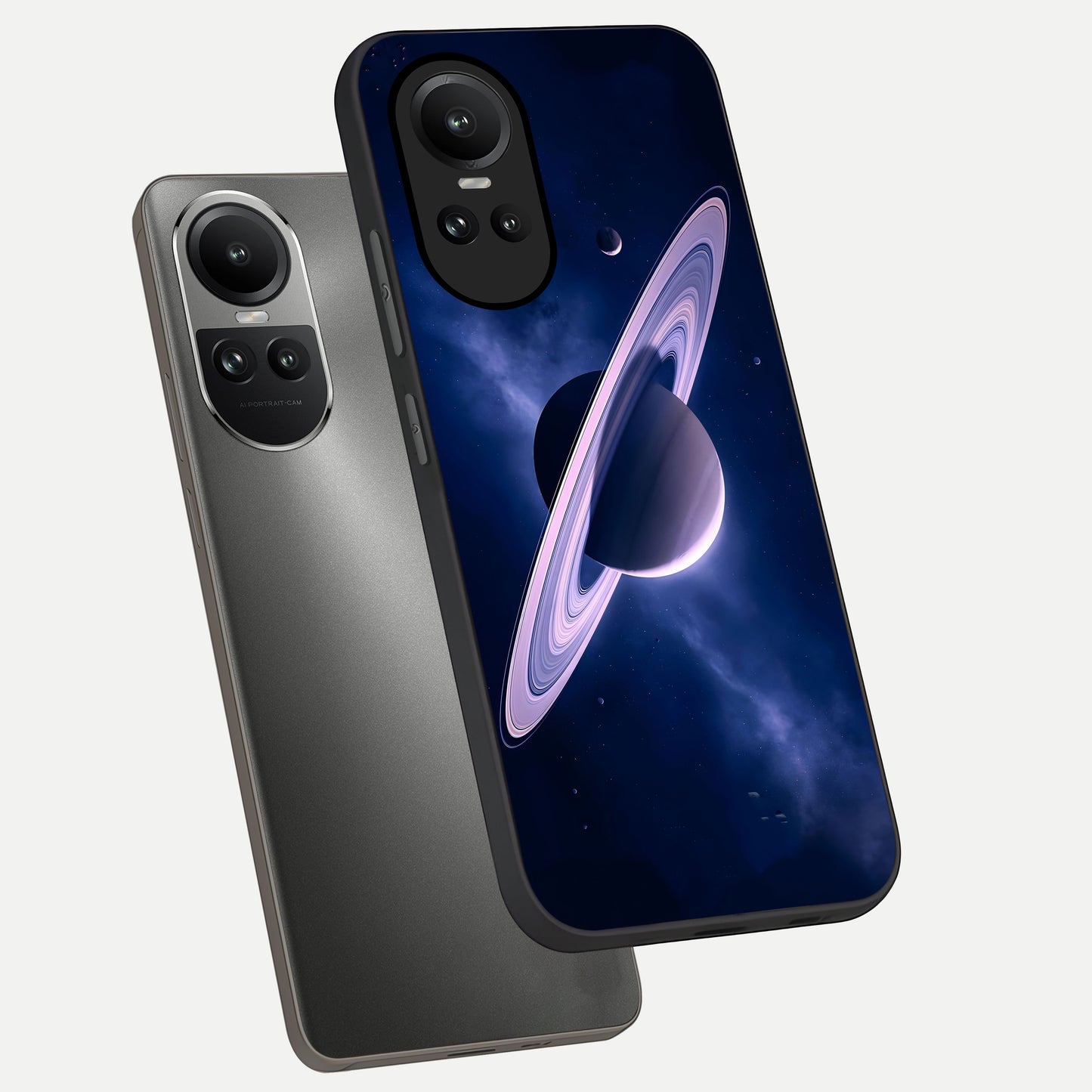  Saturn Ring Mystique phone case For Oppo Reno 10 showing premium glass back cover with detailed artwork